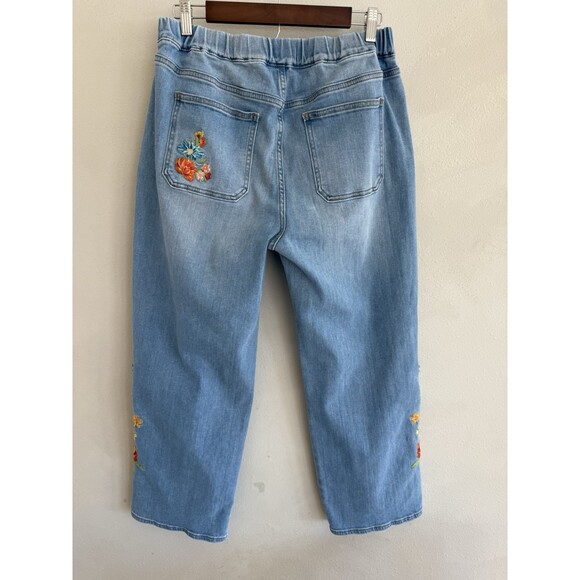 DRIFTWOOD Boho Blue Embroidered Ankle Flare Wide Leg Jeans Women’s Large Set - Picture 8 of 10